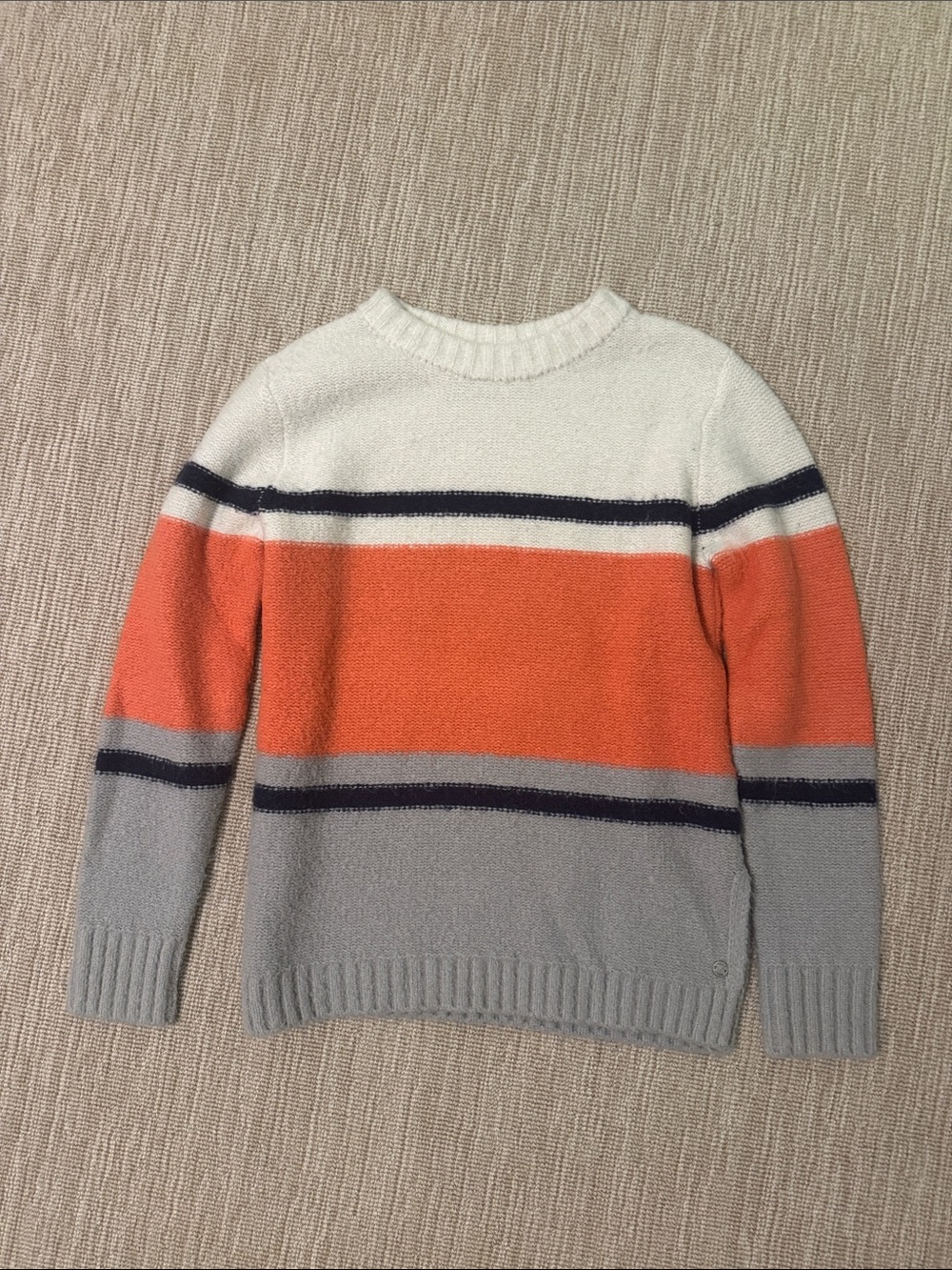 Roxy Striped Crewneck Sweater in White, Orange & Gray